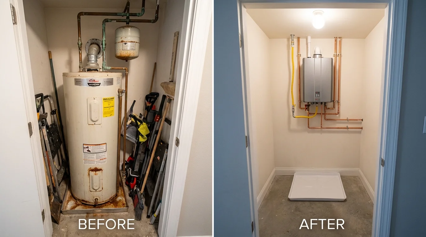 Tank water heater versus wall-mounted tankless unit comparison for Spooner, WI homeowners